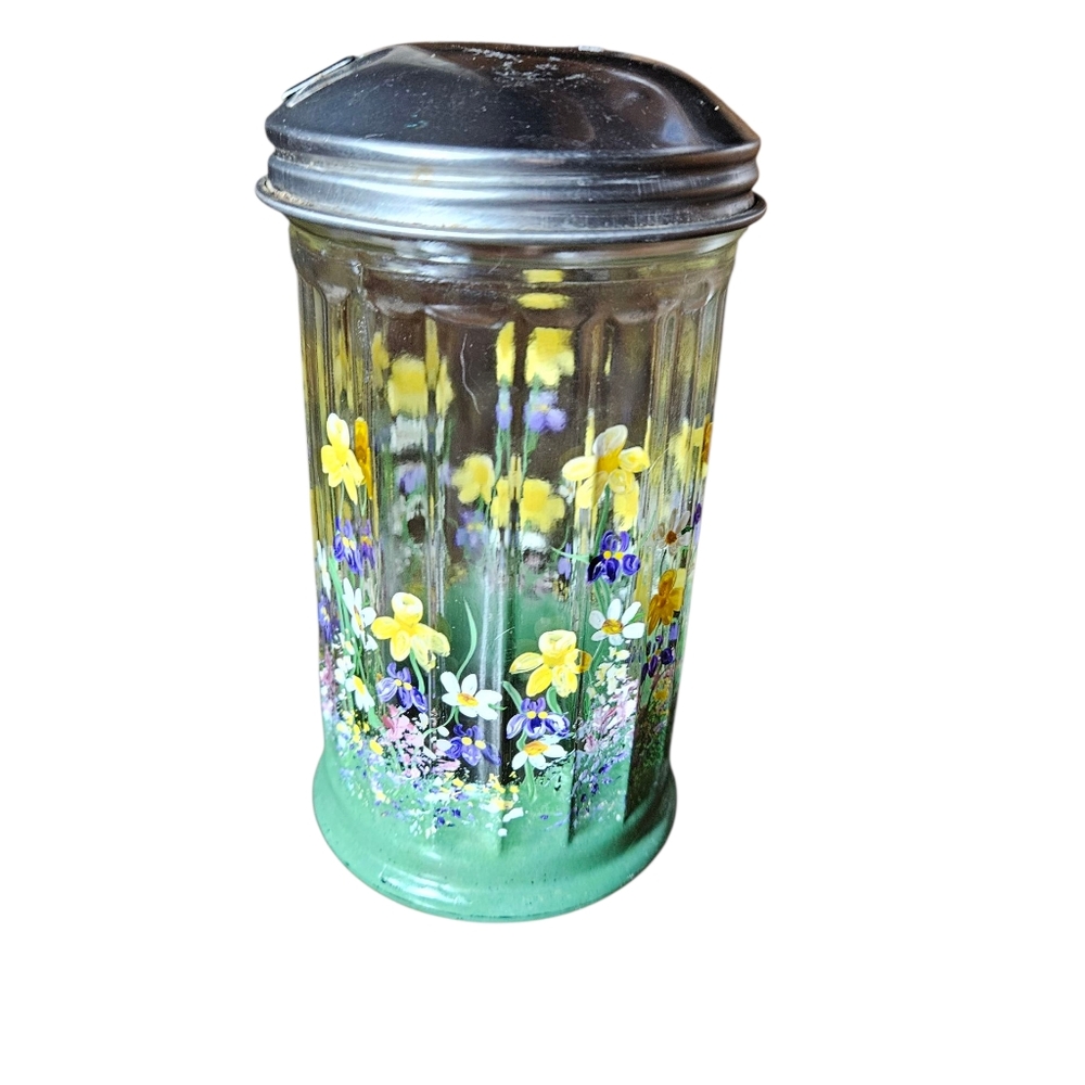 Handpainted Floral Sugar Container.